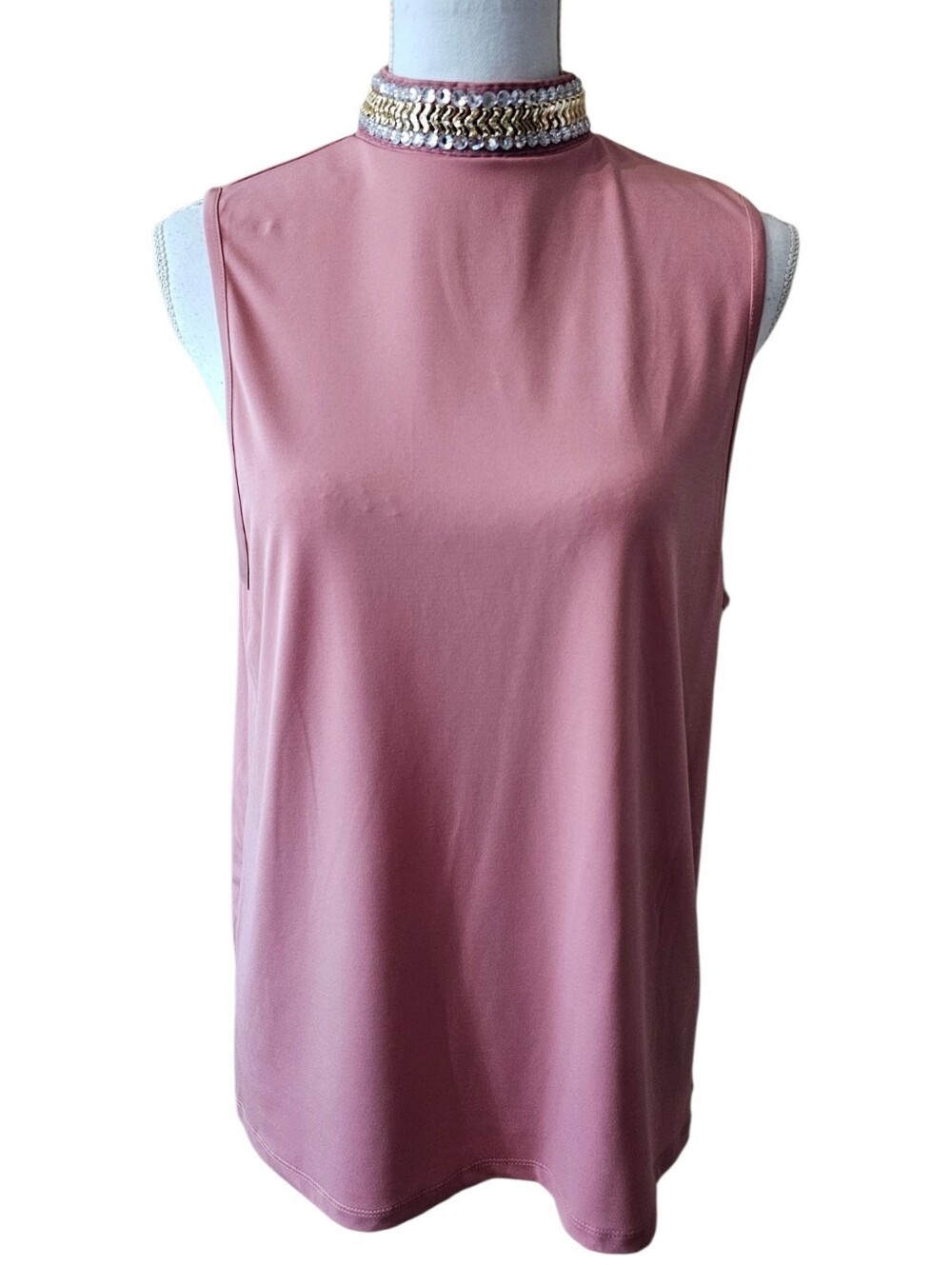 Pinc Embellished Mock Neck Sleeveless Top Women’s XL Pink Rhinestone Blouse